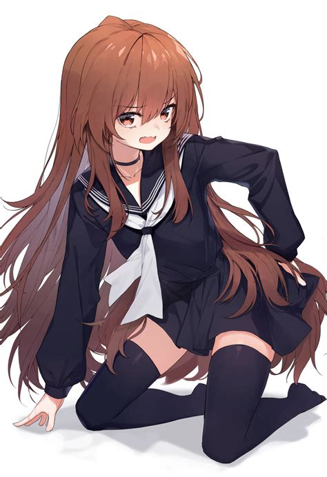 safebooru 1girl aisaka taiga arm support bangs black legwear black