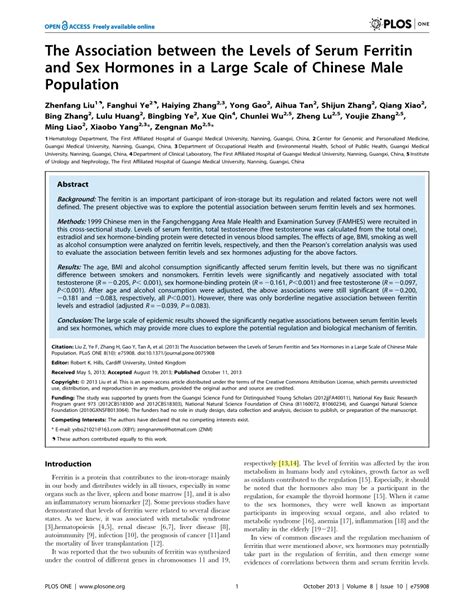 pdf the association between the levels of serum ferritin and sex