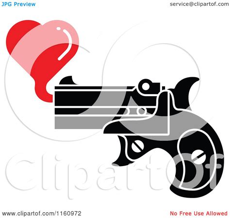 Cartoon Of A Pistol Shooting A Red Bubble Heart Royalty