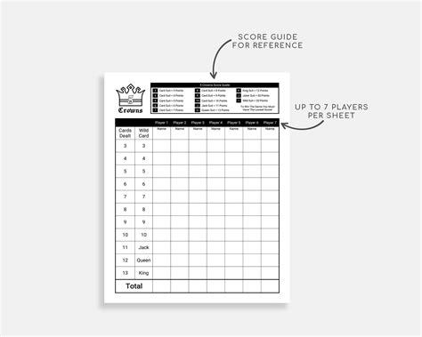 crowns score card  crowns printable score card  crowns etsy