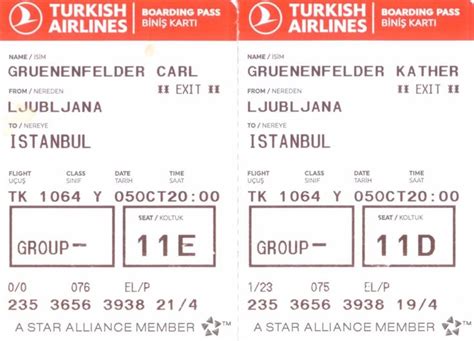 Turkishairlines Boardingpass Ljubljana To Istanbul Boarding Pass