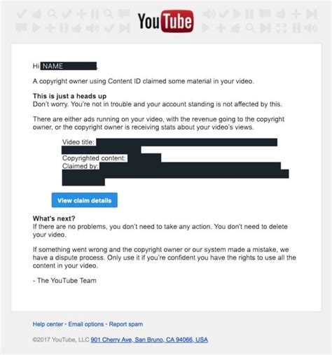 received  copyright claim   youtube video thematic