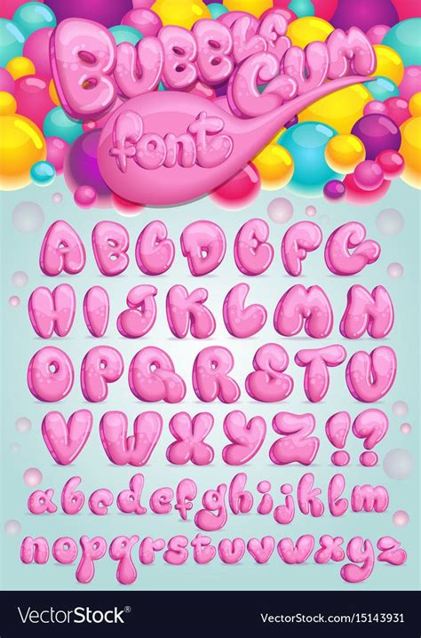 vector set  pink cartoon letters illustration  sweet bubble