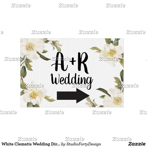 white clematis wedding directions sign