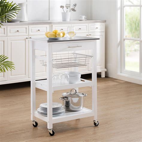 sj collection linden rolling kitchen island cart trolley  wheels