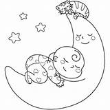 Coloring Baby Sleeping Moon Pages Kitten Printable Sheet Hello Ba sketch template