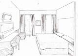 Drawing Perspective Point Easy Room Bedroom Bed Two Cartoon Drawings House Simple Living Pencil Dimensional Inside Eye Sketch Kids Interior sketch template