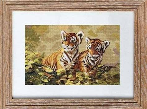 tiger cubs counted cross stitch kit animal cross stitch etsy