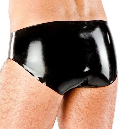 exlatex mens latex briefs underwear rubber shorts with cock and ball