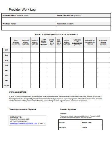 work log templates word pages