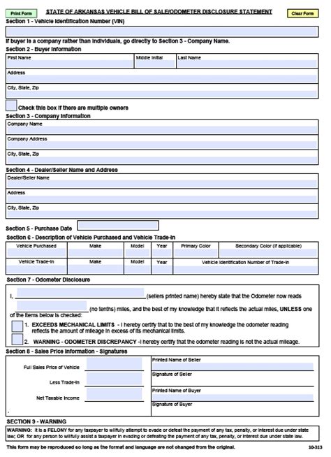 free arkansas motor vehicle commission bill of sale form