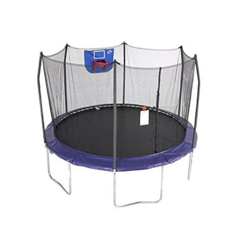 skywalker trampolines jump  dunk trampoline  safety enclosure  basketball hoop blue