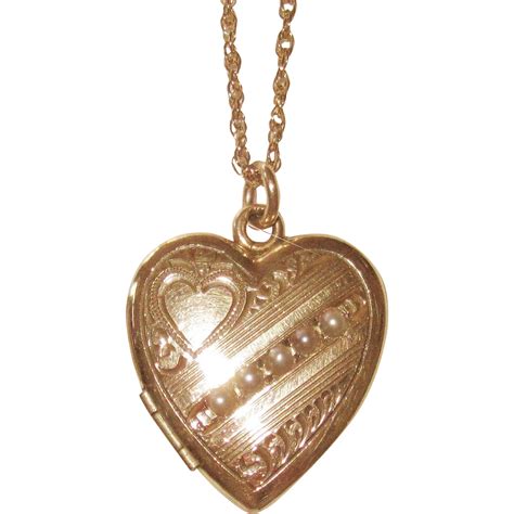 vintage gold filled heart shaped locket cultured seed pearls  phalan  ruby lane