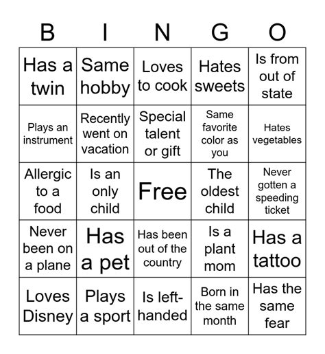 people bingo bingo card
