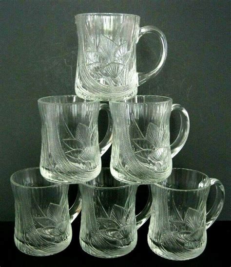 arcoroc france canterbury crocus mugs glass coffee tea cups 4” tall set