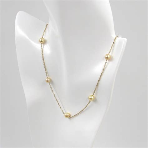 kt yellow gold chain necklace   golden cultured pearls