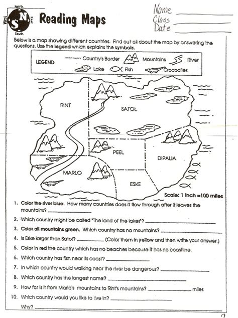 printable map skills worksheets  map scale   tool
