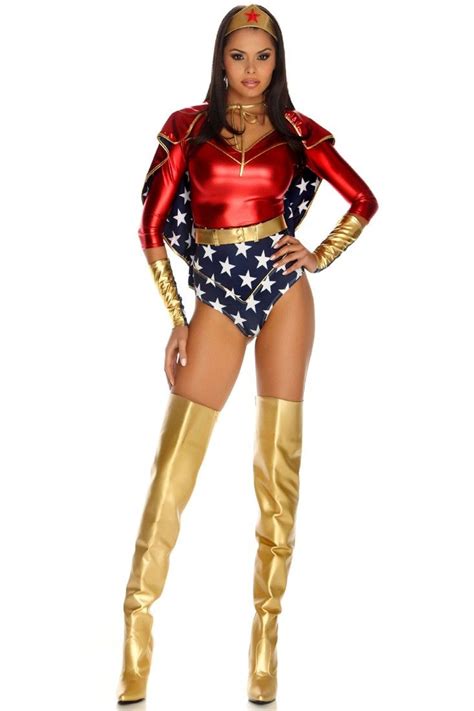 seductive superhero costume includes metallic long sleeve