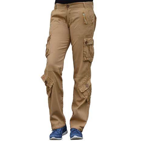 womens khaki casual cargo pants utility military pants cotton trousers skylinewears
