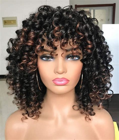 amazoncom prettiest afro curly wigs black  warm brown highlights wigs  bangs