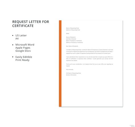 request letter  certificate template  google docs word hot