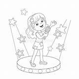 Singing Coloring Girl Outline Stage Song Singer Clipart Cartoon Kids Book Stock Vector Illustration Line Child Tags sketch template
