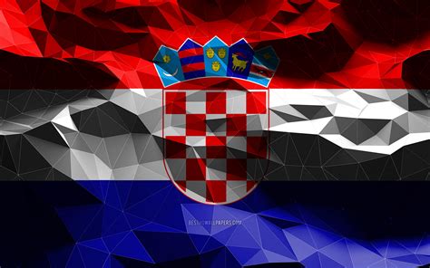 herunterladen hintergrundbild  kroatische flagge niedrige polykunst