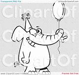 Elephant Birthday Illustration Clipart Balloon Outlined Holding Happy Royalty Vector Toonaday Transparent Background sketch template
