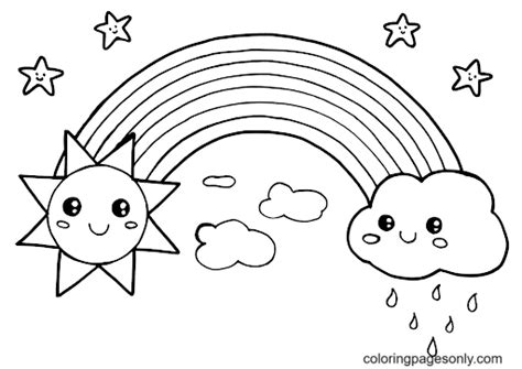 rainbow  sun  clouds coloring page  printable coloring pages
