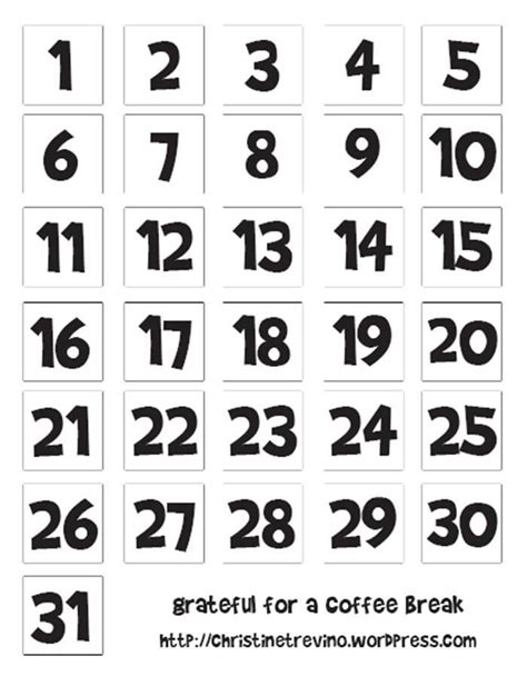 printable numbers  calendars printable calendar numbers calendar
