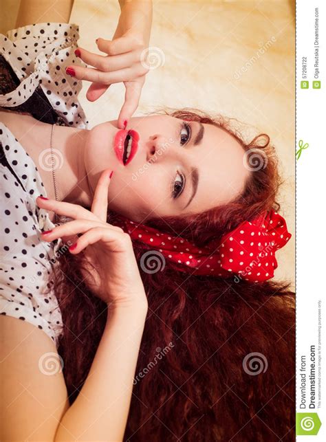 Closeup Portrait Of Seductive Redhead Woman With Stock