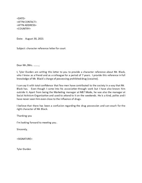 character reference letter court template  letter template