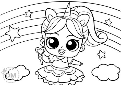 unicorn lol doll coloring page  girls rainbows  star theme