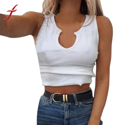 feitong summer tank tops women fashion solid crop top vest sleeveless