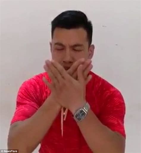 Personal Trainer S Breaks Chop Sticks By Pushing Them Into His Throat