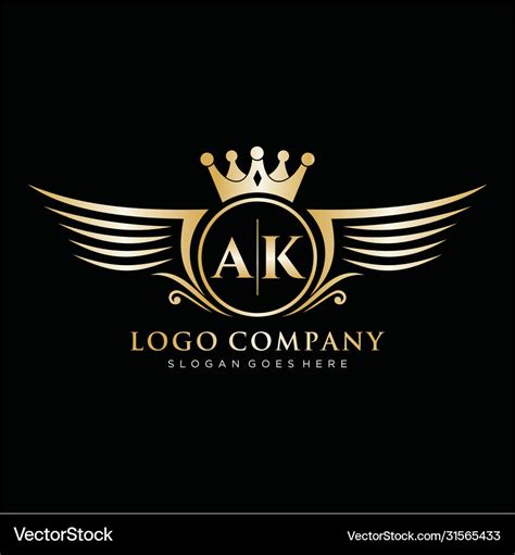 ak letter initial  royal wing logo template vector image