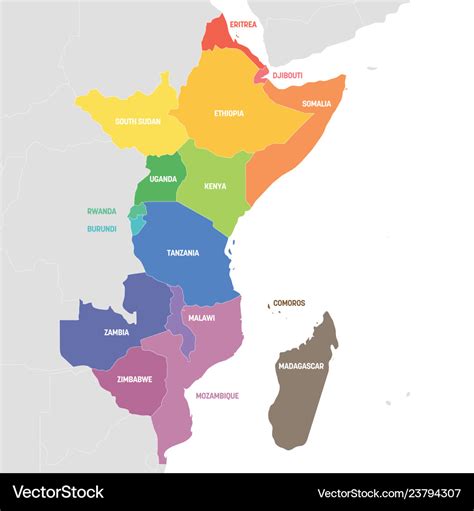 east africa region colorful map  countries vector image