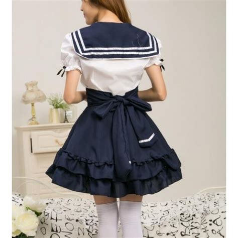 Jazz Dance Wear White Navy Blue Patchwork Girls Japanese Style Women