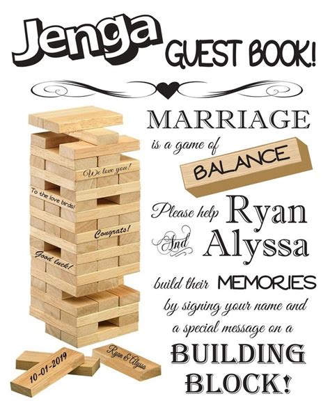 wedding jenga guest book sign custom personalized digital etsy