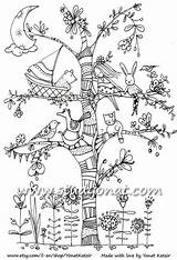 Coloring Tree Pages Poster Magical Illustrated Digital Printable Pdf Diy sketch template