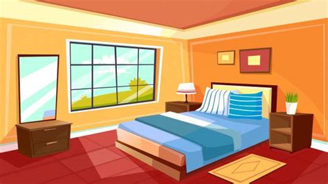 cartoon bedroom interior background template cozy modern house room  morning light