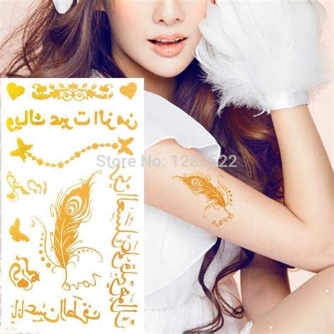 3sheets temporary gold arabic tattoo dancing feather glitter tatoob