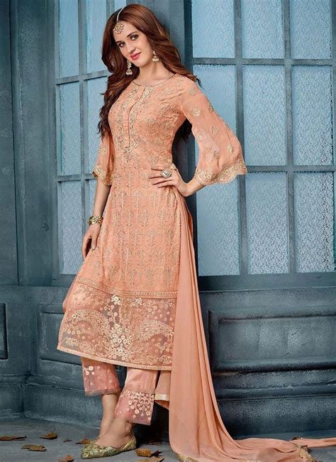 buy peach embroidered straight pant suit  sku code slscch  peach color party