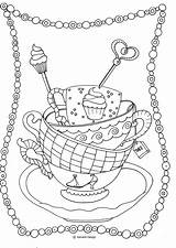 Colouring Kaffee Kuchen Teacup Moederdag Taart Stamps Bladzijden Volwassenen Ausmalbilder Erwachsene Steampunk Veel Heel Ausmalen Stempels Digi Downloaden sketch template