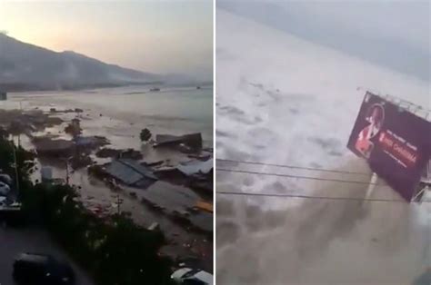 indonesia tsunami video wave smashes into coast after earthquake daily star