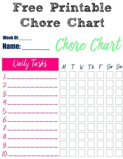 printable chore charts perfect  kids cook eat