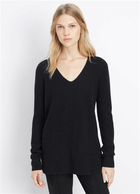 vince cashmere ribbed fitted  neck sweater  black lyst