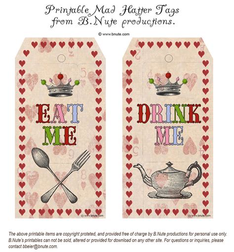 bnute productions printable mad hatter eat  drink  tags