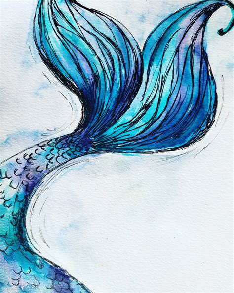Mermaid Tail Painting Nautical Painting Watercolor Painting Etsy
