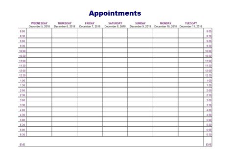 printable daily appointment schedule template printable templates
